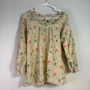 HD in Paris Floral Ramie Fabric Pleated Bib Collar Blouse Size 6 S0372